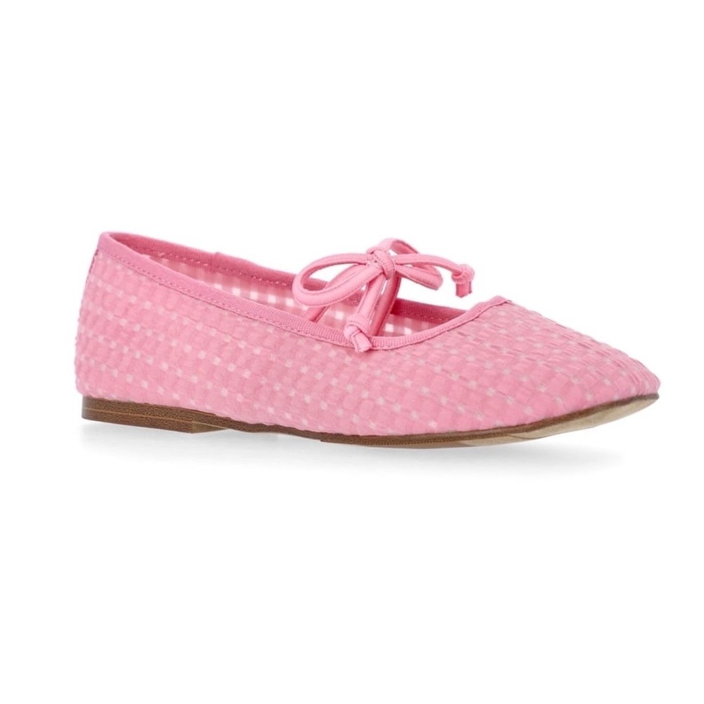 Madden NYC Girls Gingham Mesh Ballet Flats Pink Slip On Shoes Size 1 NEW